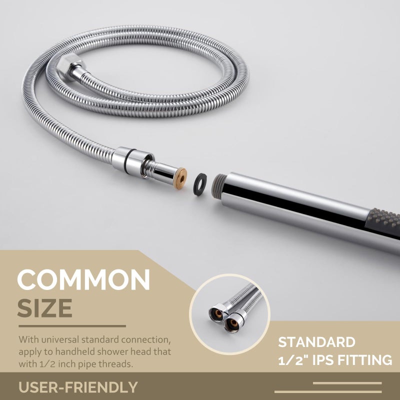 Angle Simple Flexible Shower Hose 59", Stainless Steel Handheld Shower Head Hose Replacement 1/2" IPS, Chrome - Image 3